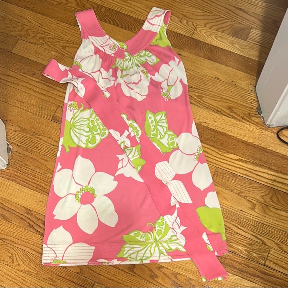Lilly Pulitzer Pink and Green Floral Mini Dress with Belt (shown in images)